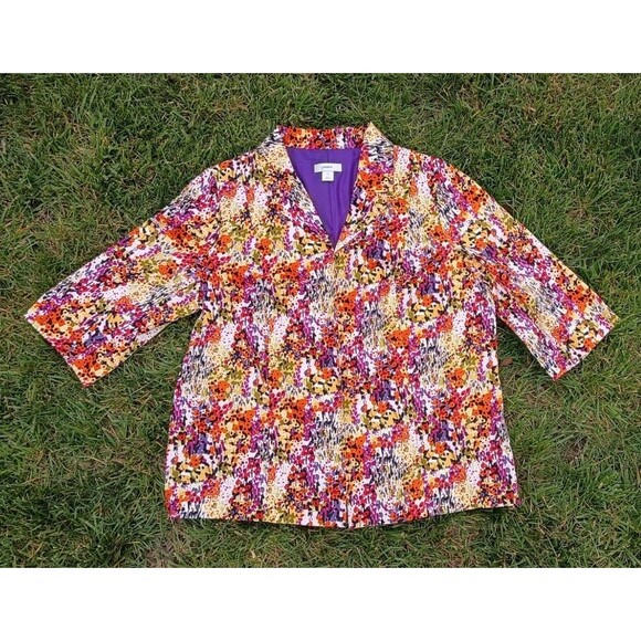 CJ Banks Jackets & Blazers - CJ Banks 2X Floral Print Blazer Jacket Purple Stretch Lined Cotton Artsy